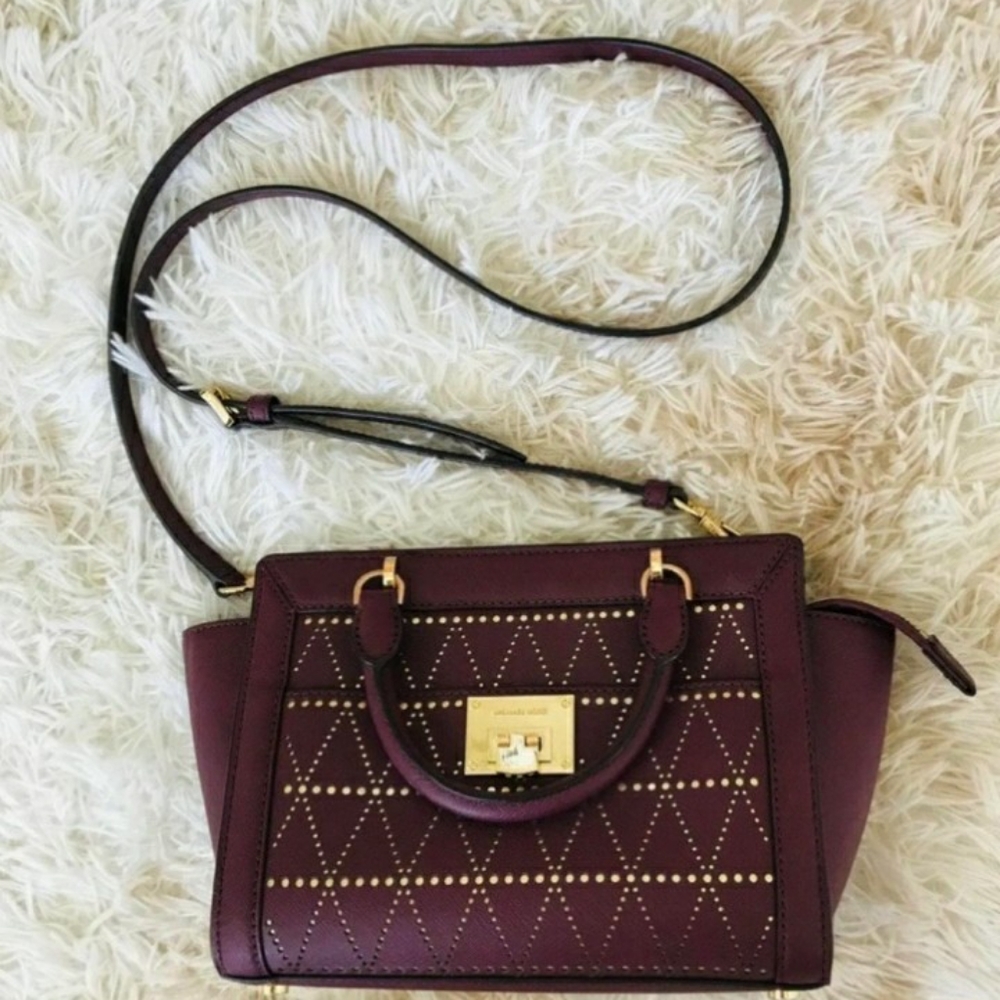 Michael Kors plum burgundy & gold satchel bag